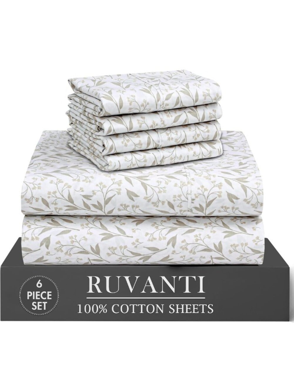 Crisp 100% Cotton Percale King Sheets Set - Soft, Breathable, Botanical Print